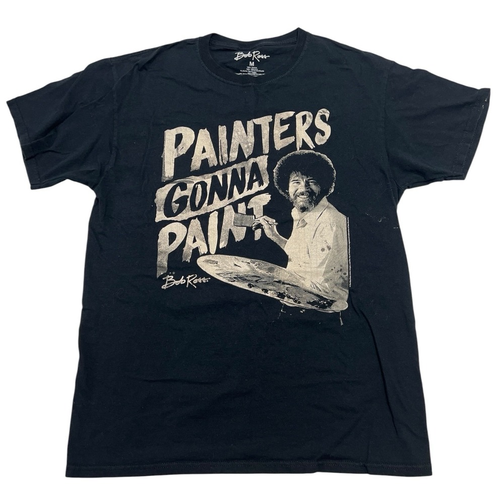 Bob Ross‎ Black Graphic T-Shirt Men's Size Medium Painters Gonna Paint